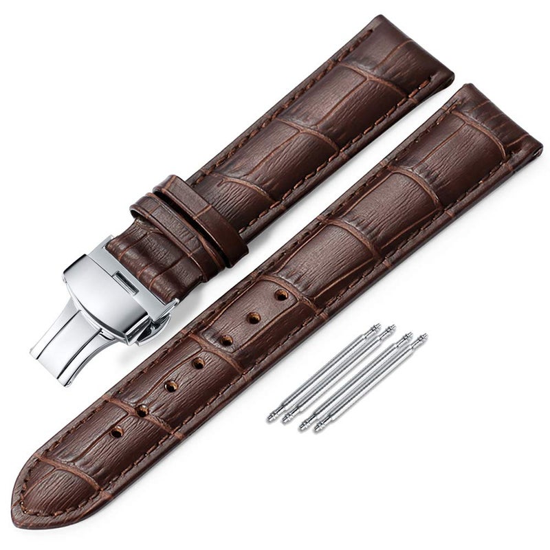 iStrap Leather Watch band -Alligator Grain Embossed Pattern Calfskin Replacement Strap-Stainless Steel Deployment Buckle with Push Buttons-Bracelet for Men Women-18mm 19mm 20mm 21mm 22mm 24mm - Image 1